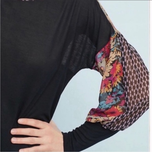 Anthropologie TINY Raye Black Floral
Sheer Sleeve Top Boho Round Neck Sz M - Picture 2 of 15